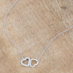 Sweet and Romantic Rhodium Melded CZ Hearts Necklace - Image 4