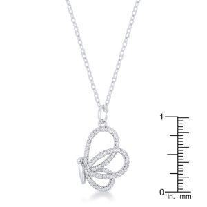 Whimsical Rhodium CZ Butterfly Pendant and Necklace - Image 3