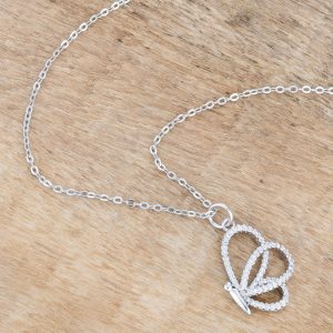 Whimsical Rhodium CZ Butterfly Pendant and Necklace - Image 4