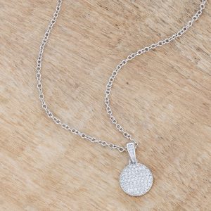Rhodium Necklace with CZ Disk Pendant - Image 4