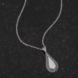 .37 Ct Tear Drop Rhodium Pendant Necklace with CZ - Image 4