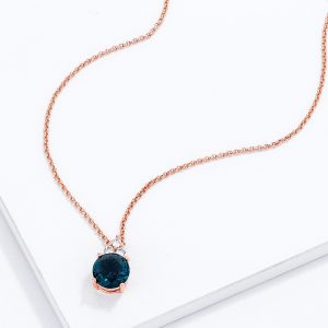 Simple Rose Gold Plated 9mm Blue Green CZ Pendant - Image 2