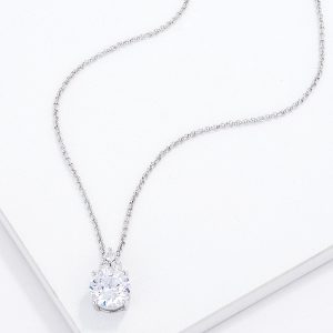 Simple Rhodium Plated 9mm Clear CZ Pendant - Image 2