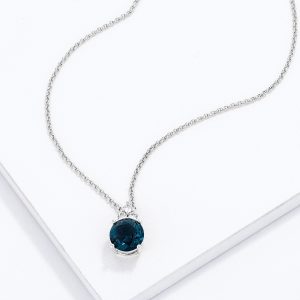 Simple Rhodium Plated 9mm Blue Green CZ Pendant - Image 2