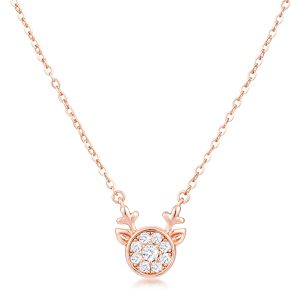 Rose Gold Plated Reversible Sapphire Blue CZ Reindeer Pendant - Image 2