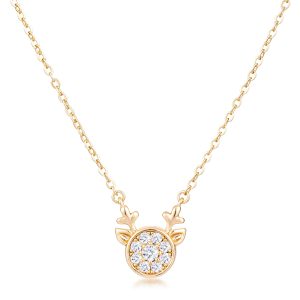 Gold Plated Reversible Champagne CZ Reindeer Pendant - Image 2