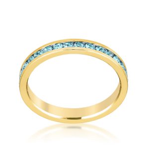 Stylish Stackables Aqua Crystal Gold Ring - Image 2