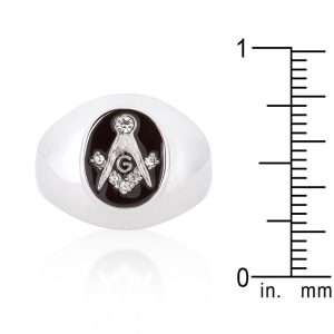 Rhodium Plated Onyx Cubic Zirconia Masonic Ring - Image 3