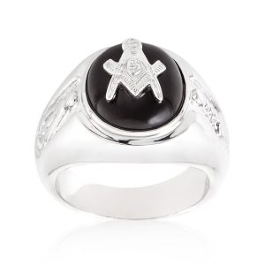 Rhodium Plated Onyx Mens Ring - Image 2