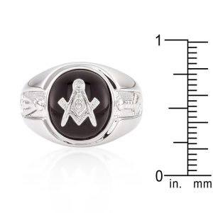 Rhodium Plated Onyx Mens Ring - Image 3