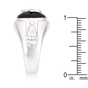 Rhodium Plated Onyx Mens Ring - Image 4