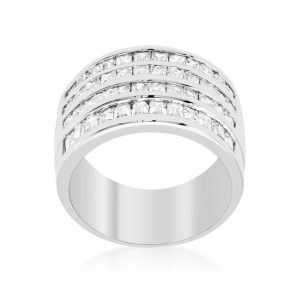 4 Row Rhodium Cubic Zirconia Cocktail Ring - Image 2