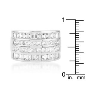 4 Row Rhodium Cubic Zirconia Cocktail Ring - Image 3