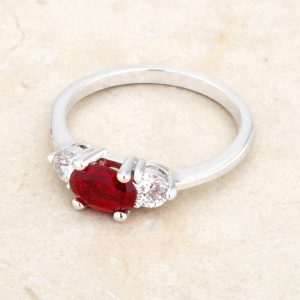 Miranna 1.2ct Garnet CZ Rhodium Classic Oval Ring - Image 5