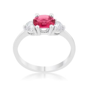 Miranna 1.2ct Fuchsia CZ Rhodium Classic Oval Ring - Image 2