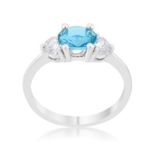 Miranna 1.2ct Blue Topaz CZ Rhodium Classic Oval Ring - Image 2