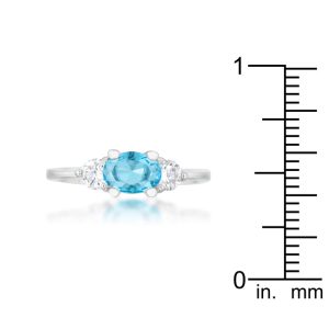 Miranna 1.2ct Blue Topaz CZ Rhodium Classic Oval Ring - Image 3