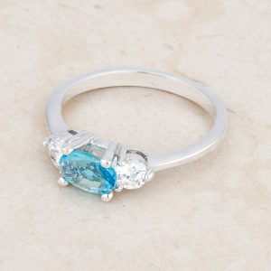 Miranna 1.2ct Blue Topaz CZ Rhodium Classic Oval Ring - Image 5
