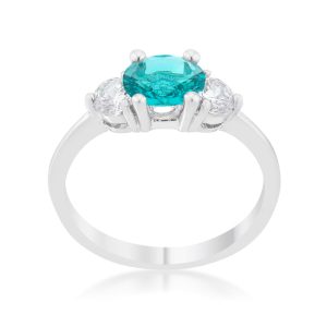 Mariah 1.2ct CZ Rhodium Aqua Simple Classic Ring - Image 2