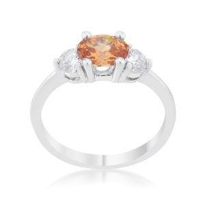Miranna 1.2ct Champagne CZ Rhodium Classic Oval Ring - Image 2