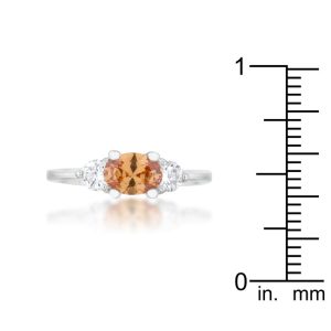 Miranna 1.2ct Champagne CZ Rhodium Classic Oval Ring - Image 3
