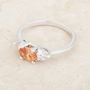 Miranna 1.2ct Champagne CZ Rhodium Classic Oval Ring - Image 5