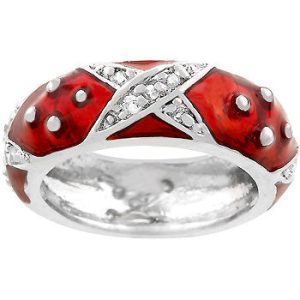 Marbled Ruby Red Enamel Ring - Image 2