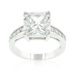 Classic Princess Cut Raised Pave Engagement Ring - Image 2