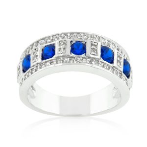 Blue and Clear Encrusted Rhodium Plated Ring - Image 2