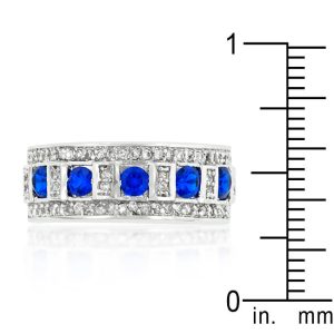 Blue and Clear Encrusted Rhodium Plated Ring - Image 3