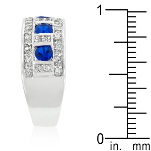 Blue and Clear Encrusted Rhodium Plated Ring - Image 4