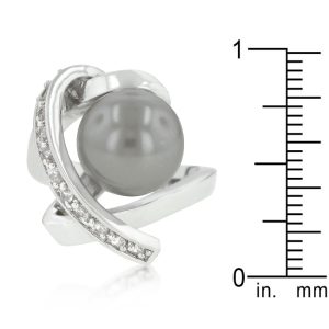 Rhodium Plated Knotted Simulated Pearl Ring - Image 3