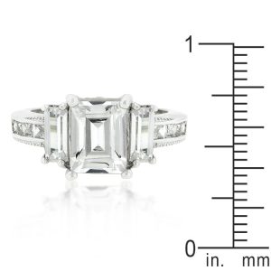 Emerald Cut Triplet Engagement Ring - Image 3