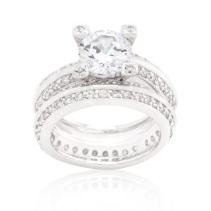 Cubic Zirconia Round Cut Pave Ring Set - Image 2