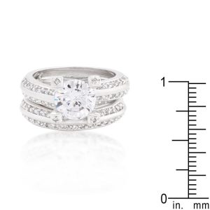 Cubic Zirconia Round Cut Pave Ring Set - Image 3