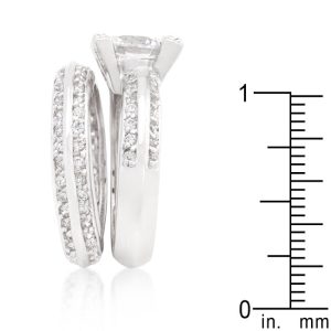 Cubic Zirconia Round Cut Pave Ring Set - Image 4