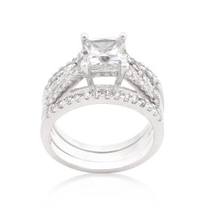 Princess Cut Cubic Zirconia Triple Bridal Set - Image 2