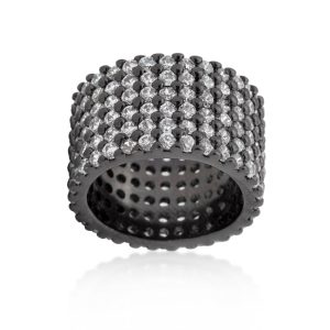 Hematite Wide Pave Cubic Zirconia Ring - Image 2