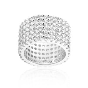 Rhodium Plated Finishd Wide Pave Cubic Zirconia Ring - Image 2