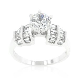 Tapered Baguette Cubic Zirconia Engagement Ring - Image 2
