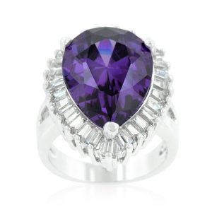 Cubic Zirconia Purple and Clear Cocktail Ring - Image 2