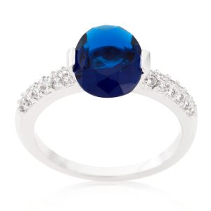 Blue Oval Cubic Zirconia Engagement Ring - Image 2