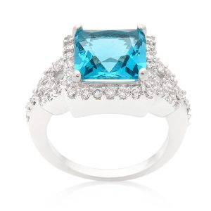 Halo Style Princess Cut Aqua Blue Cocktail Ring - Image 2