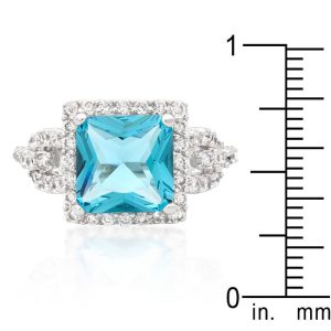 Halo Style Princess Cut Aqua Blue Cocktail Ring - Image 3