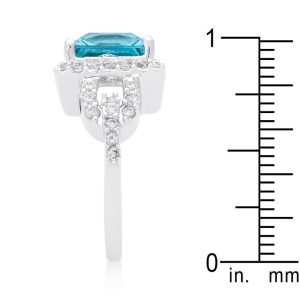 Halo Style Princess Cut Aqua Blue Cocktail Ring - Image 4