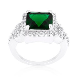 Halo Style Princess Cut Emerald Green Cocktail Ring - Image 2