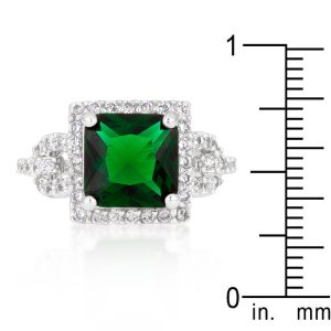 Halo Style Princess Cut Emerald Green Cocktail Ring - Image 3