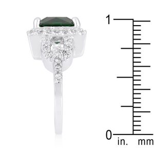 Halo Style Princess Cut Emerald Green Cocktail Ring - Image 4