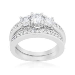 Three Stone Wedding Ring Set - Image 2