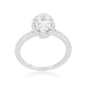 Oval-Cut Floating Halo Cubic Zirconia Engagement Ring - Image 2